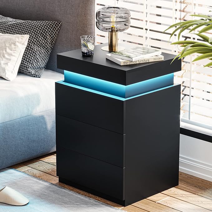 ADORNEVE Nightstand with Charging Station and LED Lights, Night Stand with - Image 4