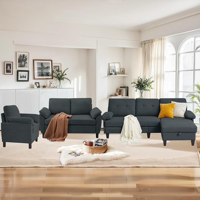 84" Convertible Sectional Sofa Set, 3 Seat L Shaped Couch by soscana