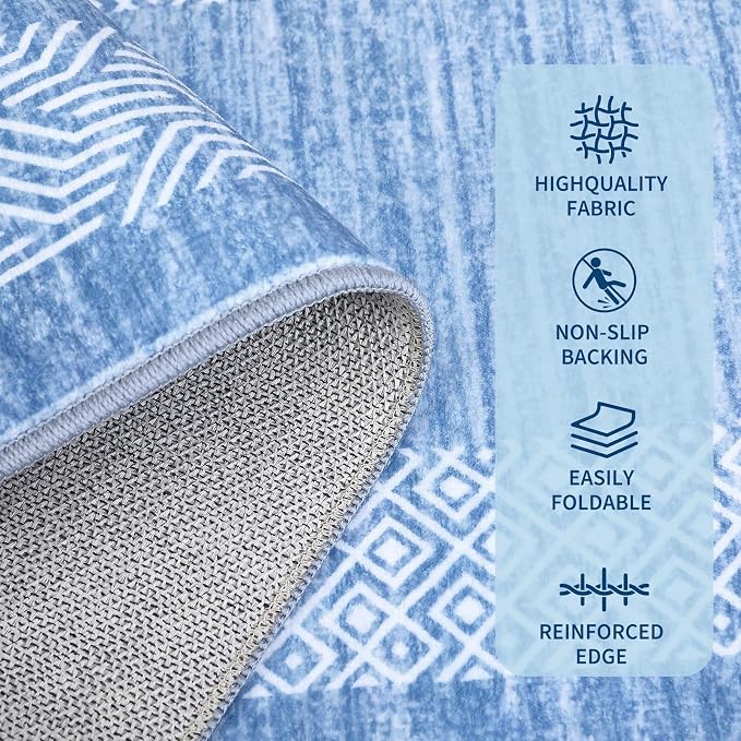 GarveeHome 9x12 Large Modern Light Blue Area Rug Distressed Bordered Soft Non - Image 5