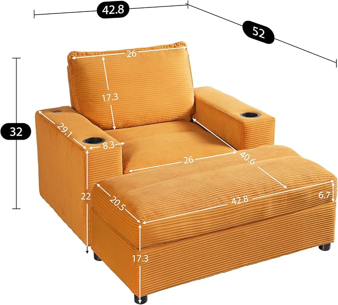 Merax 42.8" Oversized Chaise Lounge Chair - Image 2