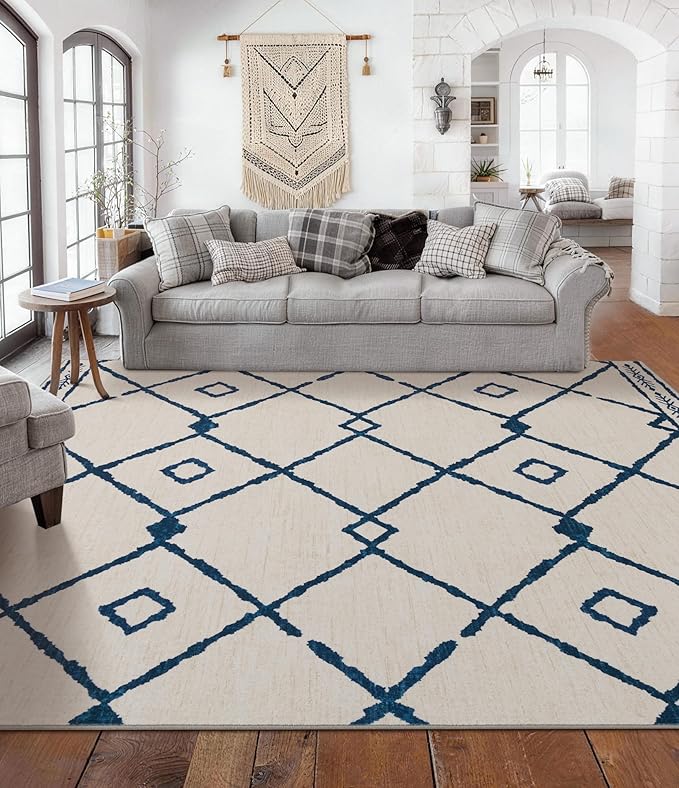 YIHOUSE Boho Rugs for Living Room, 6x9 Western Beige and Blue Area Rug - Image 8