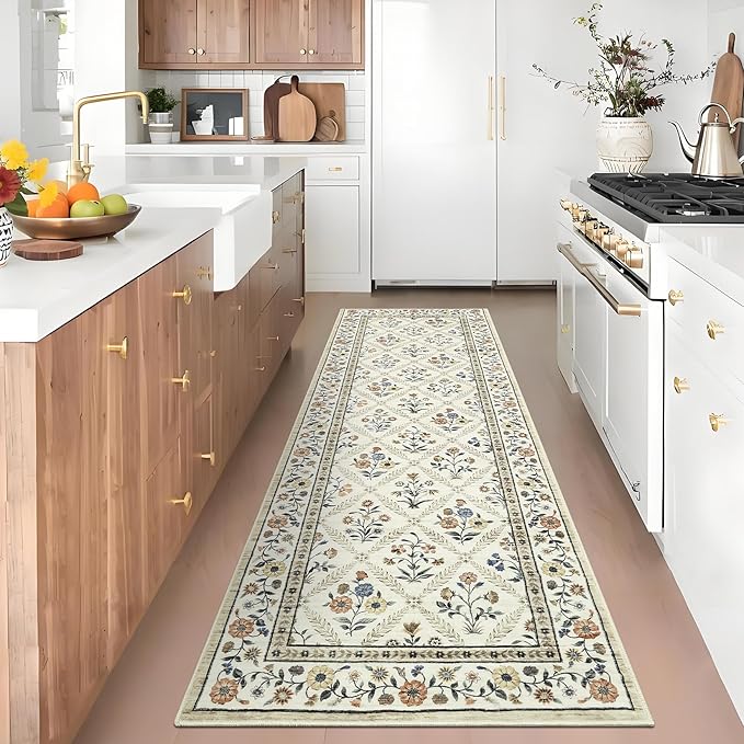 Washable Kitchen Runner 2x6 Non-Slip Floral Carpet Runner by GarveeHome