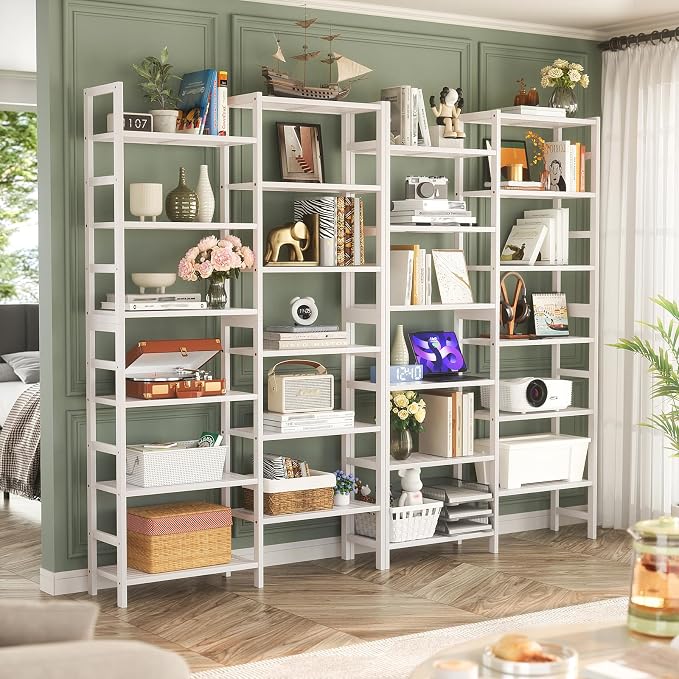 Homykic Double Wide Bamboo Bookshelf White, 6-Tier Large Open Bookcase - Image 4
