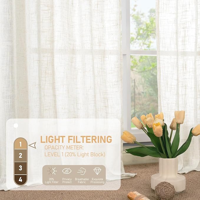 LAMIT Semi Sheer Linen Curtains 96 inches Long 2 Panels Set, Light Filtering - Image 4