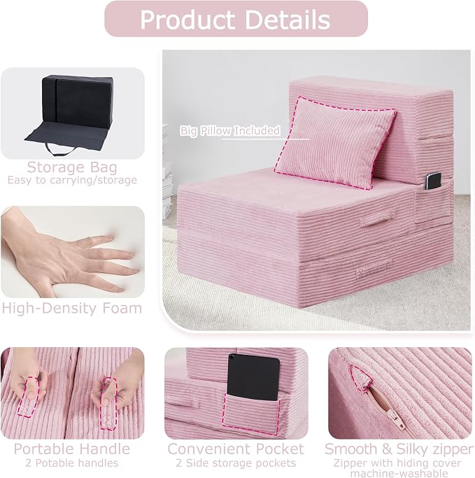 Folding Sofa Bed, 4 in 1 Convertible Sleeper Chair - Image 7