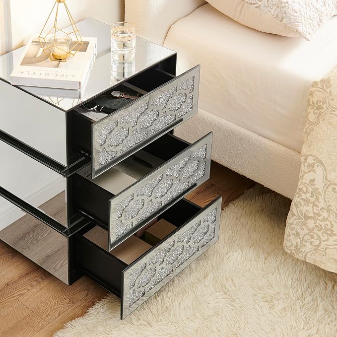 Mirrored Bedside Nightstand, Modern Side Table - Image 6