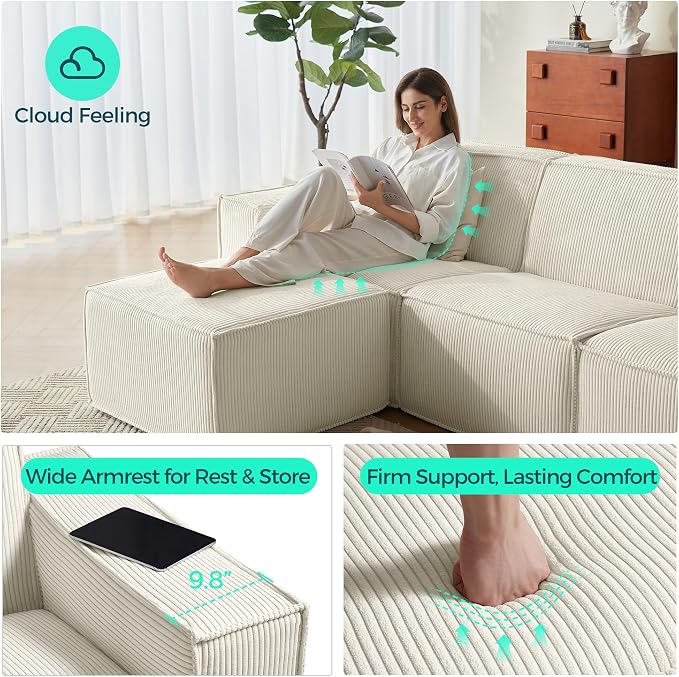 LINSY HOME Modular Sectional Sofa, Corduroy Sectional Cloud Couches - Image 3