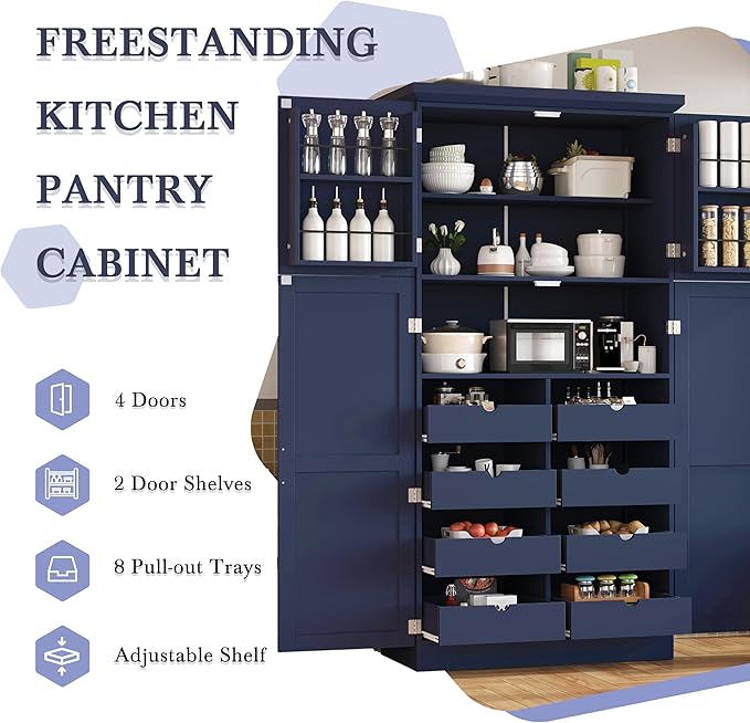 VilroCaz Freestanding Kitchen Pantry Tall Storage Cabinet, Wooden Kitchen - Image 6