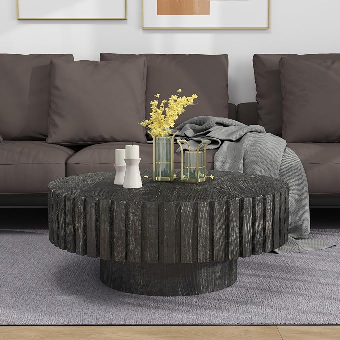 Modern Circular Coffee Table 31 in, Space-Saving Round Center Table by Noeko