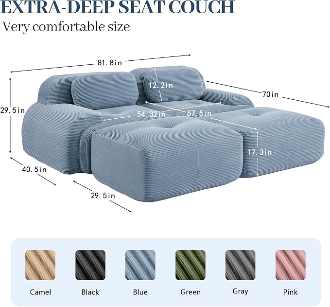 Boneless Sectional Couch, No Assembly Required, 81.8” U Shaped Modular Cloud - Image 3