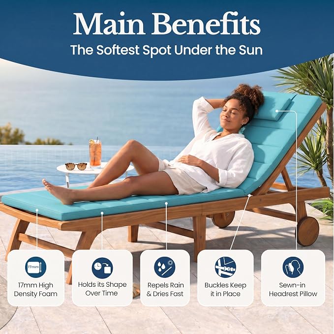 Quilted Chaise Lounge Outdoor Patio Furniture Cushions | Water-Resistant Patio - Image 2