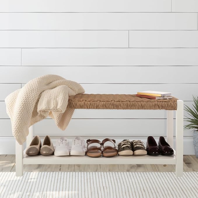 Alaterre Furniture Bench with Handcrafted Woven Rope Seat - Image 2