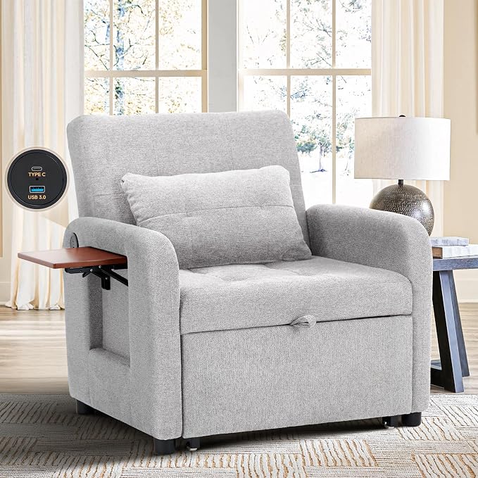 Convertible Sleeper Chair-Fabric Futon Sofa Bed, Single Sleeper Sofa, Small by COLAMYHOME