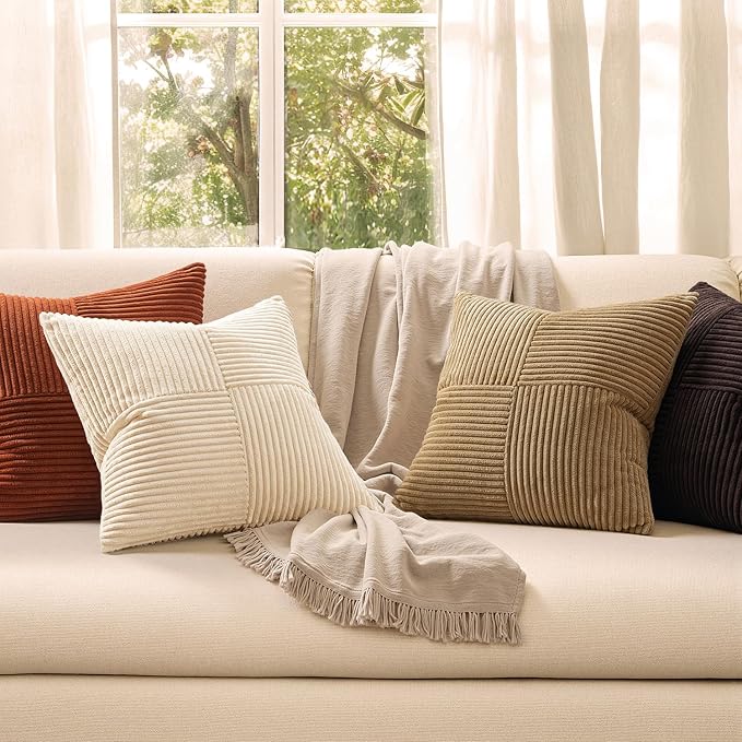 MIULEE Brown Beige Throw Pillow Covers 16x16 Inch Set of 4 Boho Farmhouse - Image 2