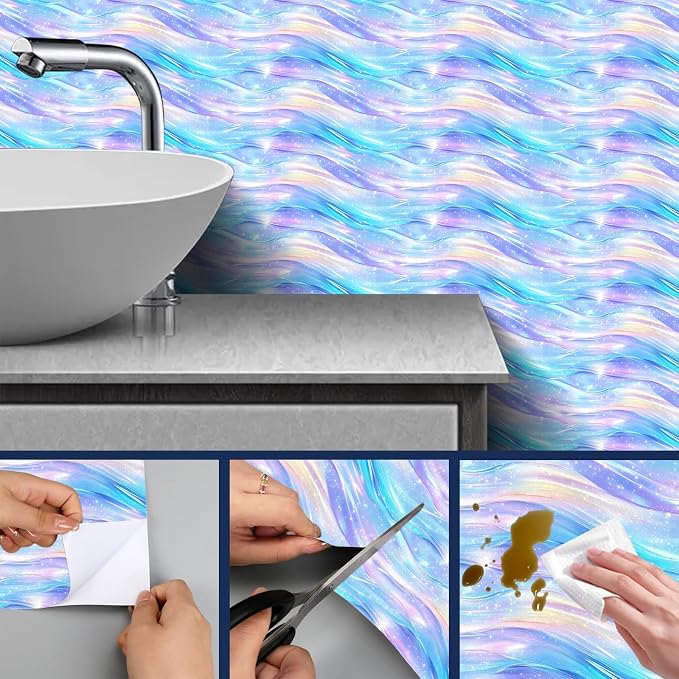 HOMETITUTE Pastel Blue Purple Dream Wave Wallpaper Peel and Stick Contact Paper - Image 7