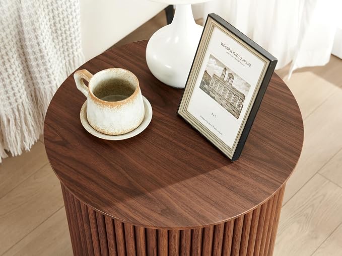 AVZEAR Small Round Side Table Fluted Night Stand Set of 2, 17.7" Mid Century - Image 6