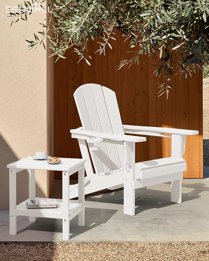 SERWALL 2-Tier HDPE Outdoor Side Table, Weatherproof Rectangular Adirondack - Image 2