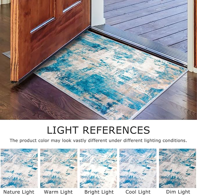 KOZYFLY Modern Abstract Runner Rug 2x6 Turquoise/Beige/Grey/Yellow Runners - Image 4