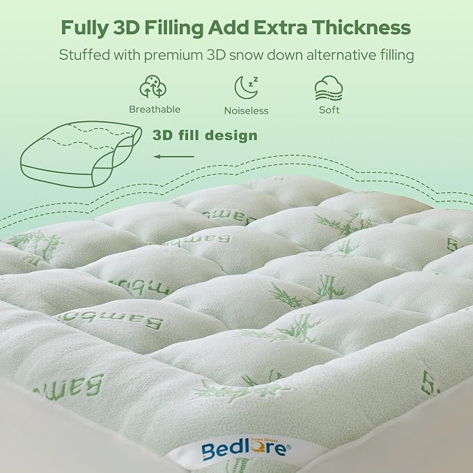 BEDLORE Full Size Mattress Topper Viscose Derived from Bamboo, Thick Pillow Top - Image 5