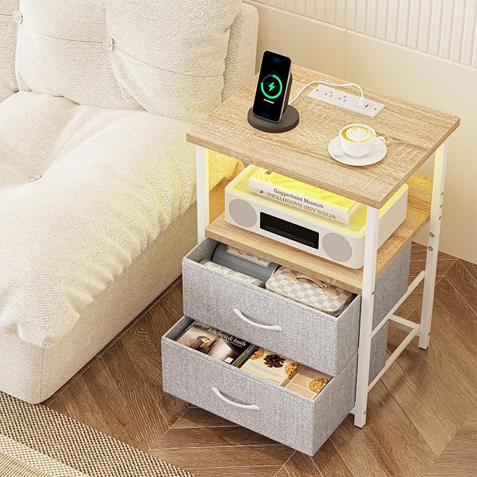 Fixwal Night Stand with Charging Station, LED Nightstand with U-S-B Ports and - Image 6