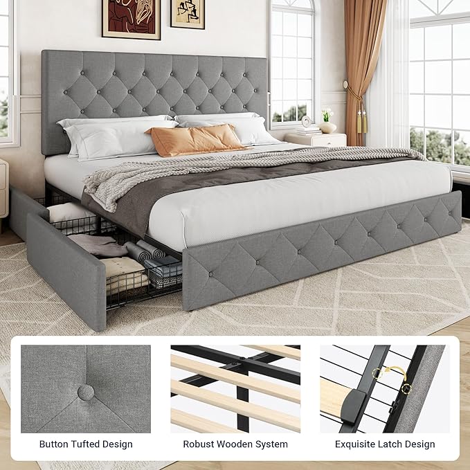 Allewie Upholstered King Size Platform Bed Frame - Image 6
