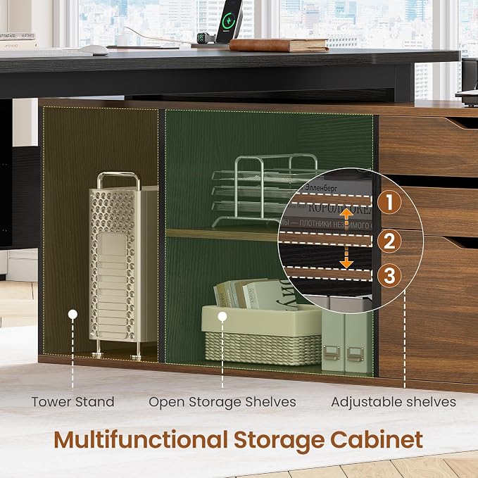 SEDETA 71" Executive Desk with File Cabinet, Large Office Desk with Drawers and - Image 6