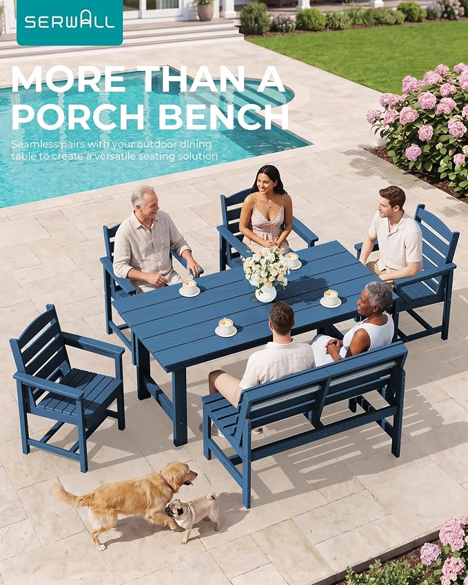 SERWALL Outdoor Bench, All Weather HDPE Outdoor Benches, 2-Person Armless Porch - Image 4