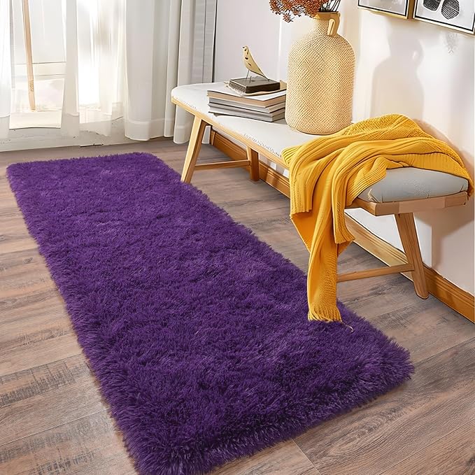 Fluffy Shag Runner Rugs for Bedroom Hallways, 2x8 Purple Long Soft Throw Area by Ailyei