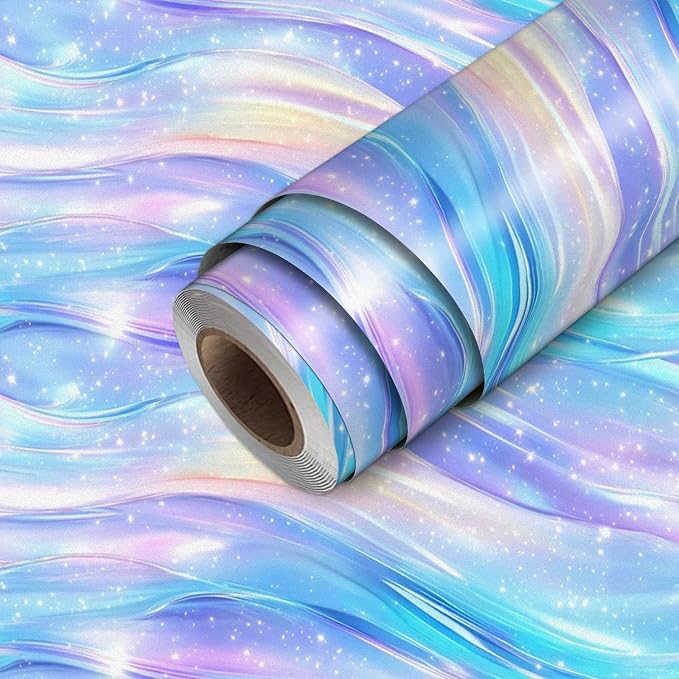 HOMETITUTE Pastel Blue Purple Dream Wave Wallpaper Peel and Stick Contact Paper by HOMETITUTE