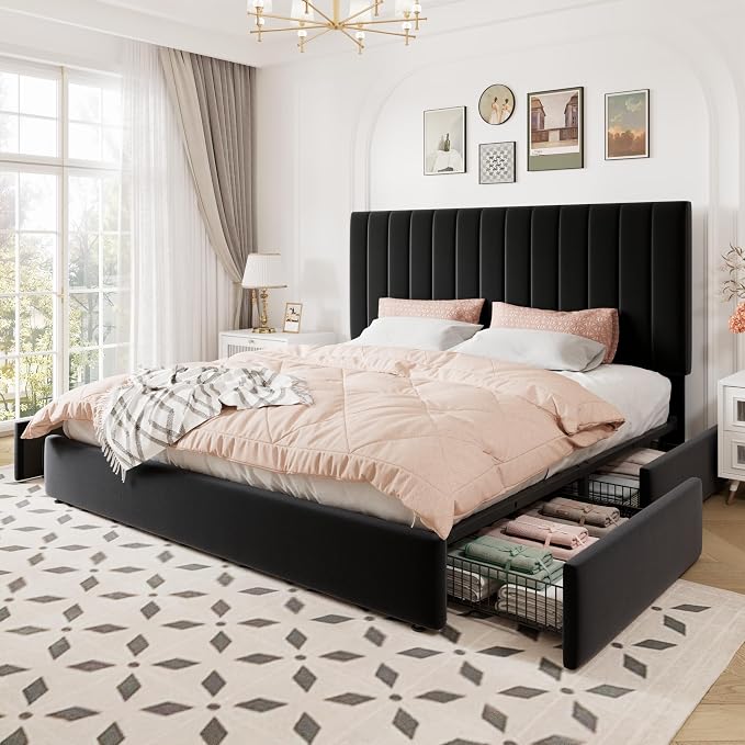 Allewie King Size Storage Bed Frame, Vertical Channel Tufted Adjustable - Image 9