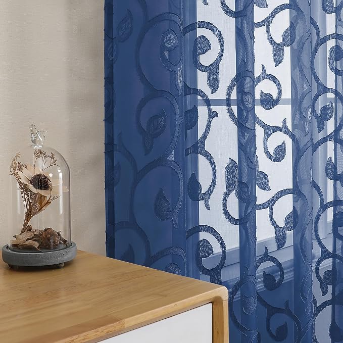 OWENIE Furman Blue Sheer Curtains 45 Inch Length 2 Panels Set by OWENIE