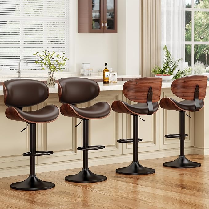 YaFiti Bar Stools Set of 4, Modern Pu Leather Swivel Adjustable Bar Stool - Image 9