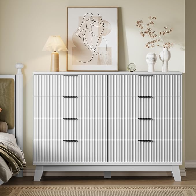 BORNOON 53" Tall Dresser for Bedroom, 8-Drawer Fluted Chest of Drawers - Image 4