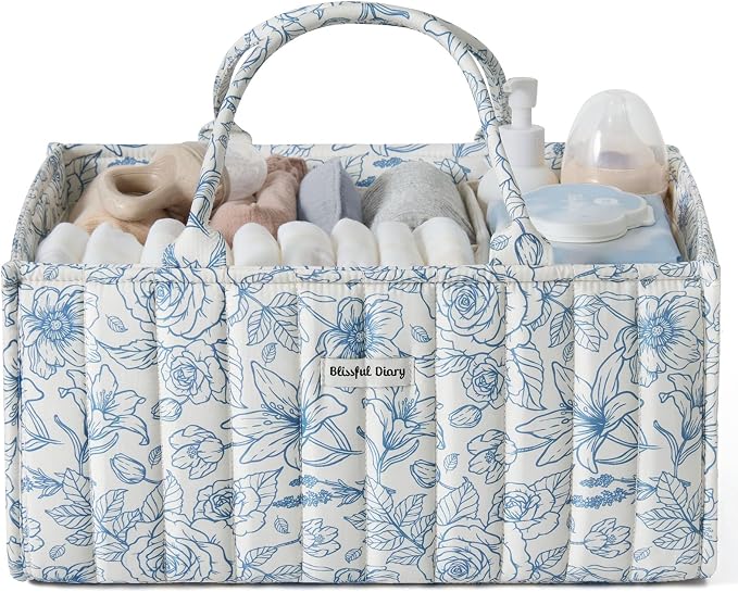 Blissful Diary Floral Diaper Caddy Organizer, Stylish Nursery Storage Basket by BlissfulDiary