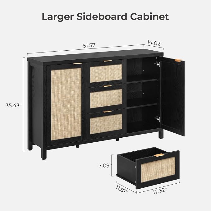 SICOTAS Rattan Large Sideboard Buffet Cabinet - Image 2