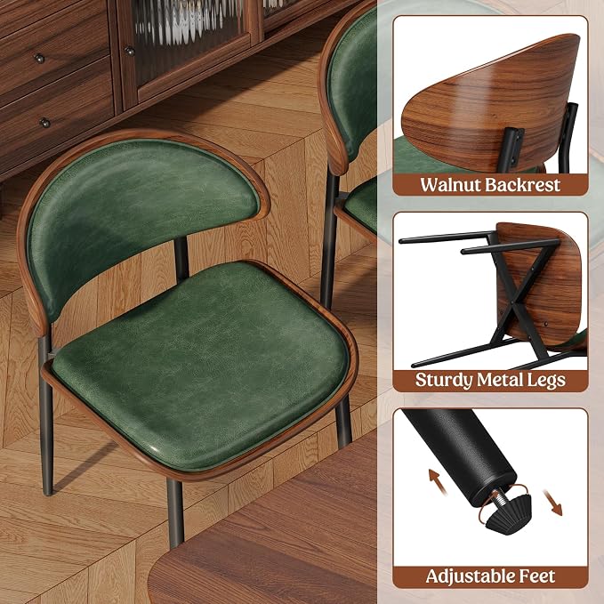 REONEY Dining Chairs Set of 8, Mid-Century Modern Upholstered PU Leather Chairs - Image 7