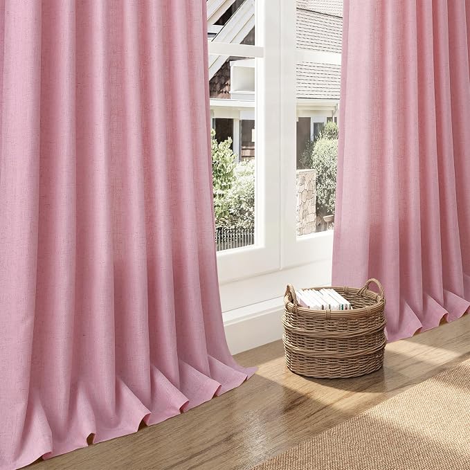 Nanspring Rose Linen Curtains 90 Inch Long 2 Panels Set Back Tab Rod Pocket - Image 6