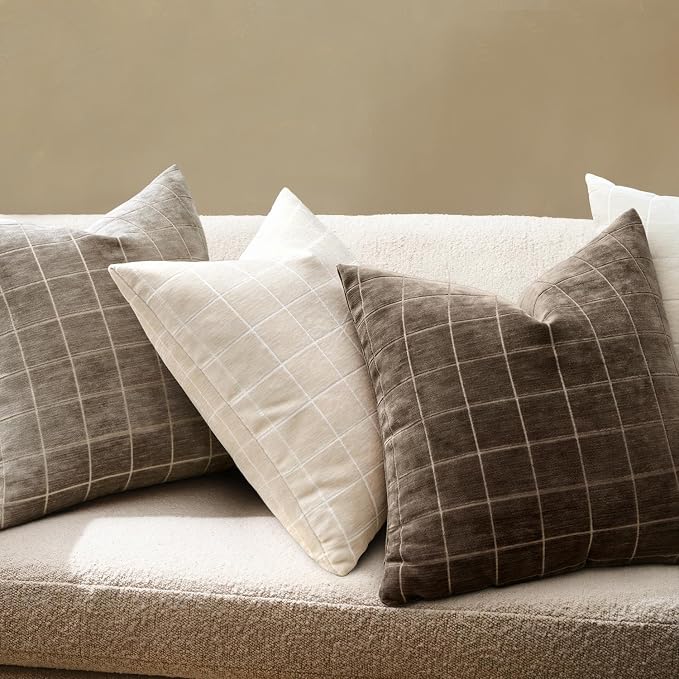 MIULEE Decorative Chenille Check Lumbar Throw Pillow Covers Vintage Plaid Couch - Image 3