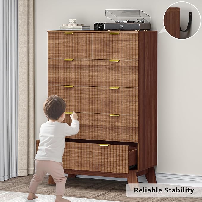 BORNOON 46" Tall Dresser for Bedroom, 6-Drawer Fluted Chest of Drawers - Image 7