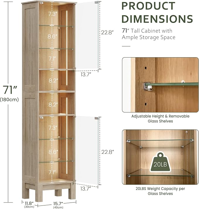 Glass Display Cabinet, 8-Tier Curio Cabinets - Image 2