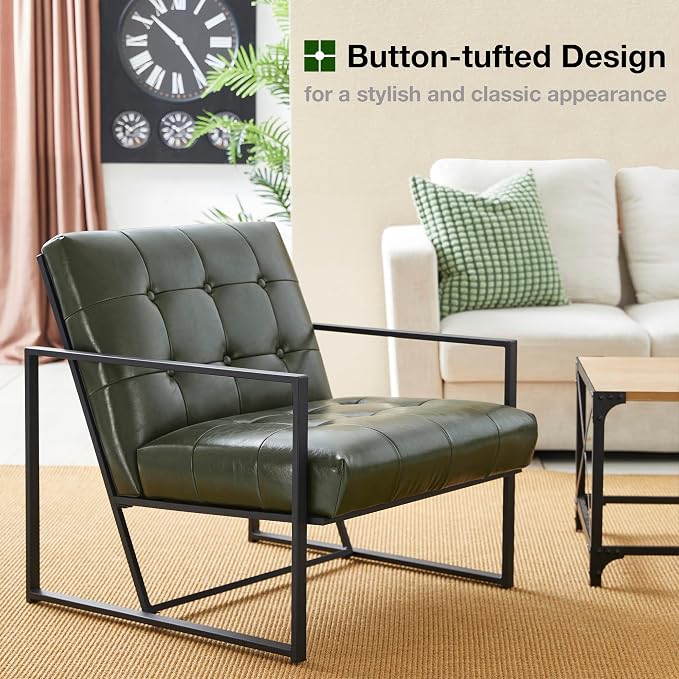 Glitzhome Mid Century Green Accent Chair, Modern Living Room Armchairs - Image 4
