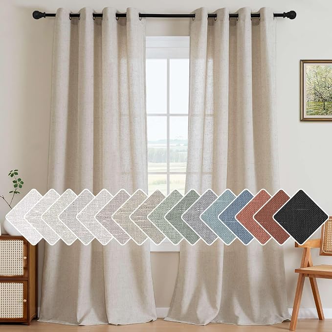 H.VERSAILTEX Living Room Linen Semi Sheer Curtains Nickel Grommet Curtains by HVERSAILTEX