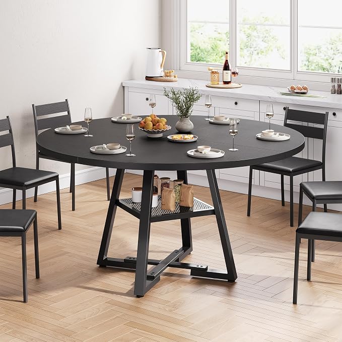 Jocoevol 51'' Round Dining Table, Kitchen Dining Room Circle Dinner Pedestal - Image 3