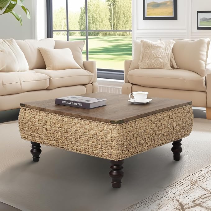 31.5" Lift Top Coffee Table for Living Room, Square Farmhouse Coffee Table - Image 8