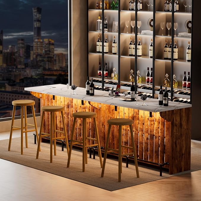 Home Bar Unit with LED Lights and Charging Station, Imitation Marble Mini - Image 8