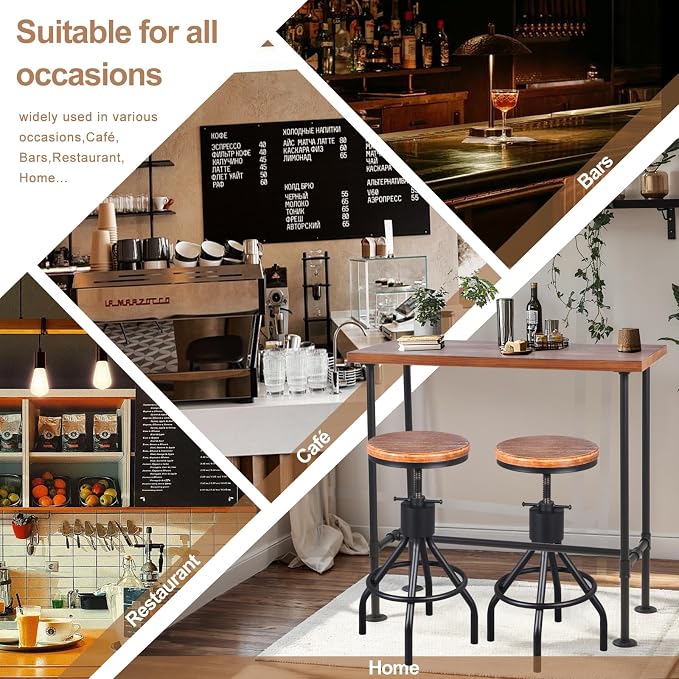 Industrial 41.3inch Height Bar Table Vintage Pipe Design Bistro Table Rustic - Image 6