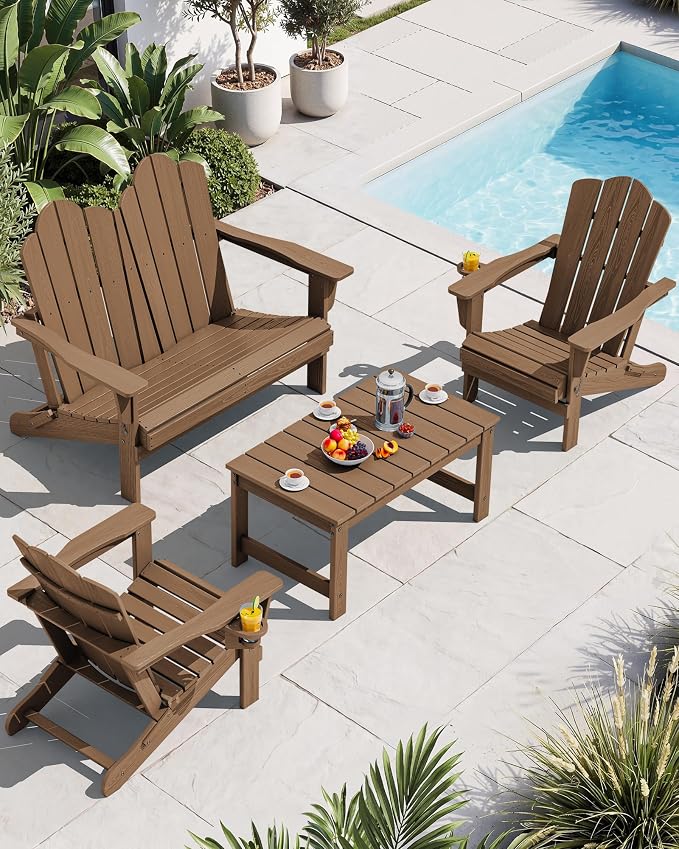 SERWALL 4 Pieces HDPE Patio Adirondack Chair Set, 2 Adirondack Chair by SERWALL