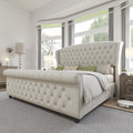 AMERLIFE King Size Platform Bed Frame, Chenille Upholstered Sleigh Bed by AMERLIFE