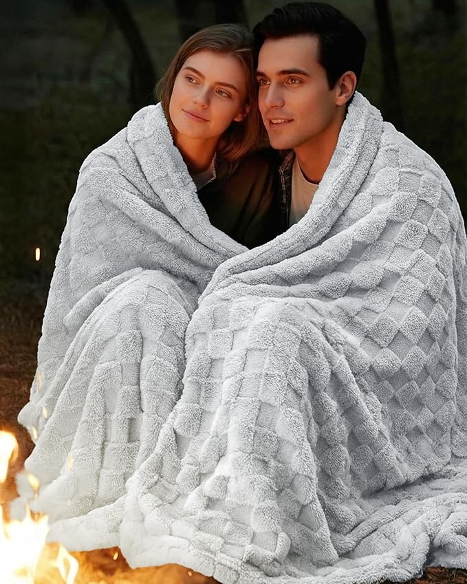 Utopia Bedding Cool Grey Checkered Fleece Queen Blanket - Image 6
