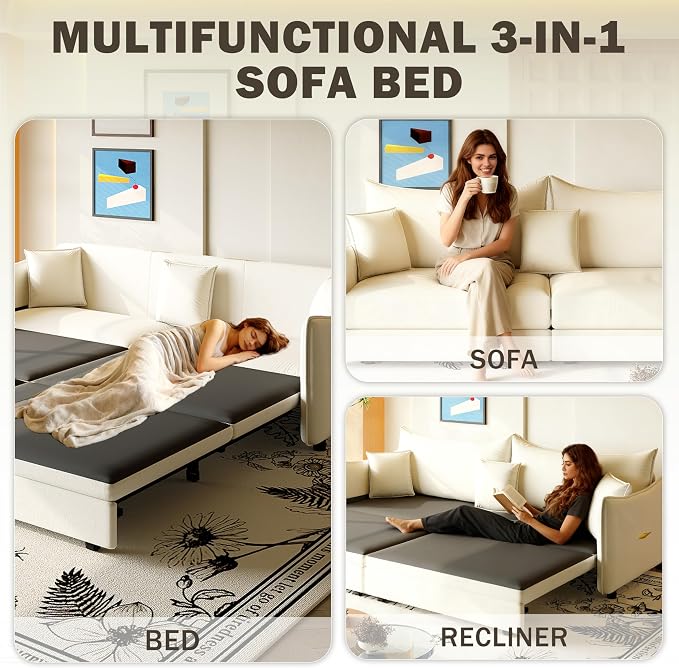 KEIKI 81.9" King Pull Out Sofa Bed, 3-in-1 Convertible Sleeper Sofa - Image 3